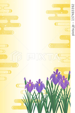菖蒲と金の和柄背景1_縦 137483392