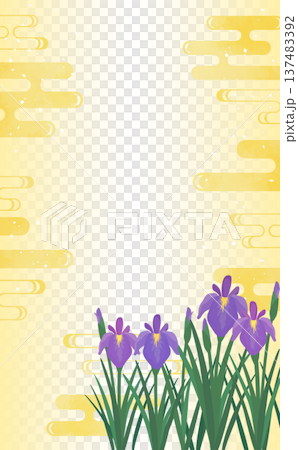 菖蒲と金の和柄背景1_縦 137483392