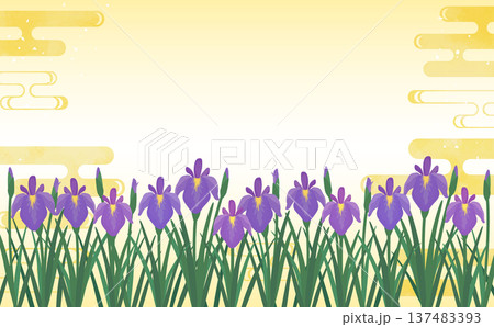 菖蒲と金の和柄背景2_横 137483393