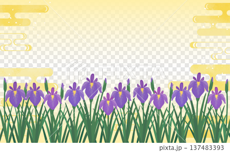 菖蒲と金の和柄背景2_横 137483393