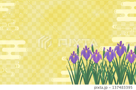 菖蒲と金の和柄背景3_横 137483395