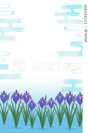 水に群生する菖蒲の背景1_縦 137483400