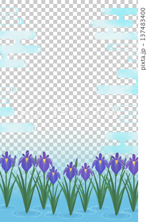 水に群生する菖蒲の背景1_縦 137483400