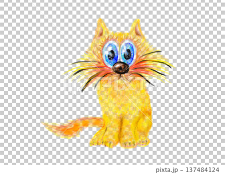 Playful fantasy cat creature with oversized whiskers and bright blue eyes on transparent background illustration for joyful children themes Playful fantasy cat creature with oversized whiskers and bright blue eyes on transparent background illustration for joyful children themes 137484124