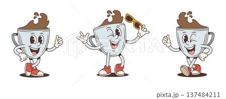 Cool Winking Coffee Cup Cartoon Character Vector Illustration Poses Set 137484211