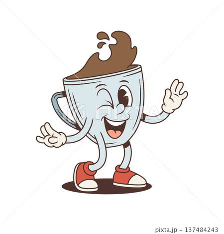Winking Coffee Cup Shows Okay Sign Retro Cartoon Character Vector Illustration Winking Coffee Cup Shows Okay Sign Retro Cartoon Character Vector Illustration 137484243