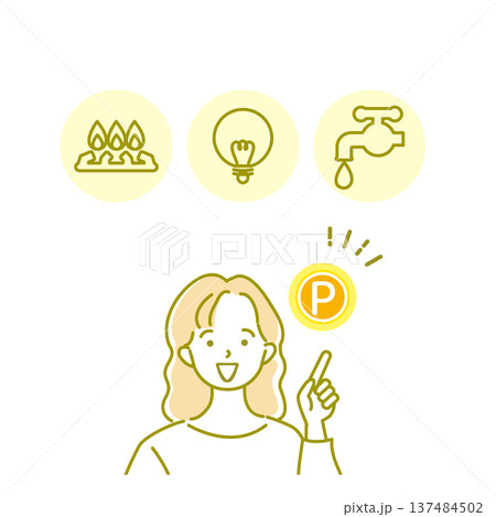 水道光熱費のポイントについて説明する主婦のイラスト素材 137484502