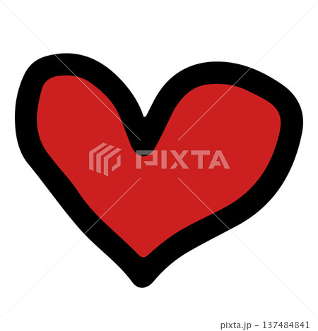 Hand drawn red heart with black outline for tattoo, fabric print, decorations, clip art, love logo, icon, Valentine's Day, social media post, card, sign, symbol, February element, fabric print, pin	 137484841