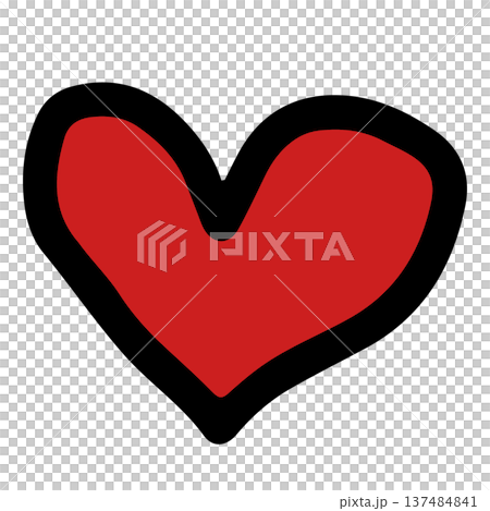 Hand drawn red heart with black outline for tattoo, fabric print, decorations, clip art, love logo, icon, Valentine's Day, social media post, card, sign, symbol, February element, fabric print, pin	 137484841