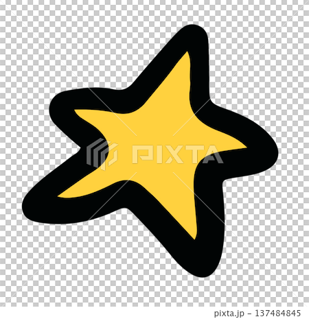 Illustration of yellow star png for decoration, cartoon character, comic, mascot, sky elements, plush toy, kid doll, sticker, cute patch, badge, brooch, shirt print, icon, logo, tattoo	 137484845