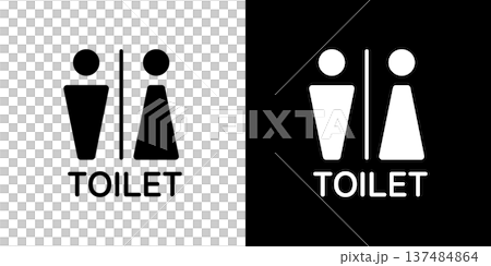 トイレ・お手洗い・男子・女子・シンプルで抽象的なモノクロアイコン 137484864