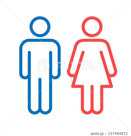 トイレ・お手洗い・男子・女子・シンプルカラー線画アイコン トイレ・お手洗い・男子・女子・シンプルカラー線画アイコン 137484872