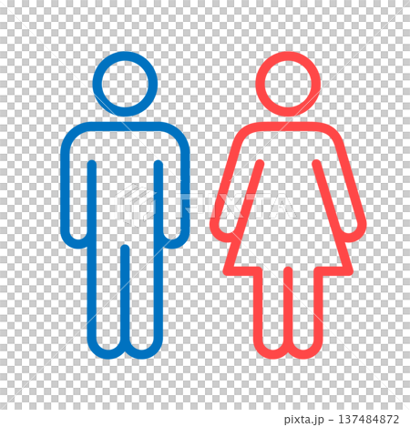 トイレ・お手洗い・男子・女子・シンプルカラー線画アイコン トイレ・お手洗い・男子・女子・シンプルカラー線画アイコン 137484872