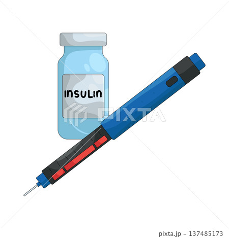 Illustration of insulin bottle and insulin pen 137485173