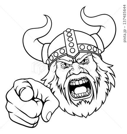 Viking Warrior Pointing Cartoon Mascot Viking Warrior Pointing Cartoon Mascot 137485644