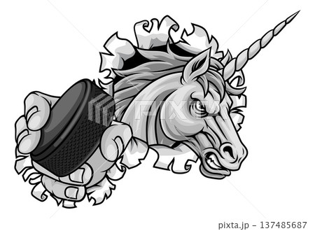 Unicorn Horse Stallion Ice Hockey Sports Mascot Unicorn Horse Stallion Ice Hockey Sports Mascot 137485687