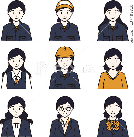 様々な部署で働く女性のイラストセット 紺色バージョン 様々な部署で働く女性のイラストセット 紺色バージョン 137485819