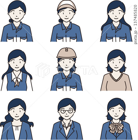 様々な部署で働く女性のイラストセット 青色バージョン 様々な部署で働く女性のイラストセット 青色バージョン 137485820