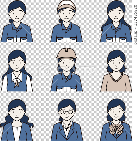 様々な部署で働く女性のイラストセット 青色バージョン 様々な部署で働く女性のイラストセット 青色バージョン 137485820
