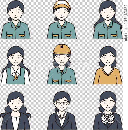 Illustration set of women working in various departments Green version 137485821