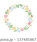 春の自然リースフレームイラスト｜花・鳥・蝶・ミツバチ 137485867