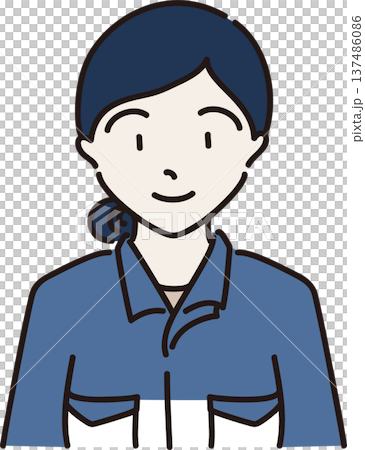 圖:一位頭髮紮起、身穿工作服(藍色制服)的女性。 圖:一位頭髮紮起、身穿工作服(藍色制服)的女性。 137486086