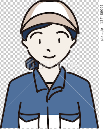 帽子をかぶり作業服を着た女性のイラスト　青色の制服 137486091