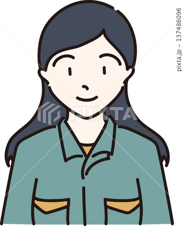 作業服を着た女性のイラスト　緑色の制服 137486096