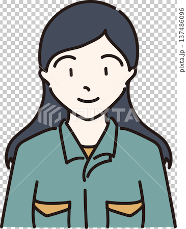 作業服を着た女性のイラスト　緑色の制服 137486096