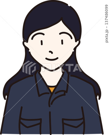 作業服を着た女性のイラスト　紺色の制服 137486099