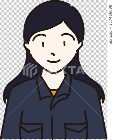 作業服を着た女性のイラスト　紺色の制服 137486099