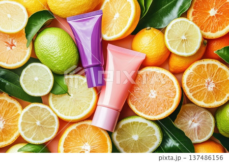 Colorful Cosmetic Mockup with Vibrant Fruits for Creative Product Display 137486156