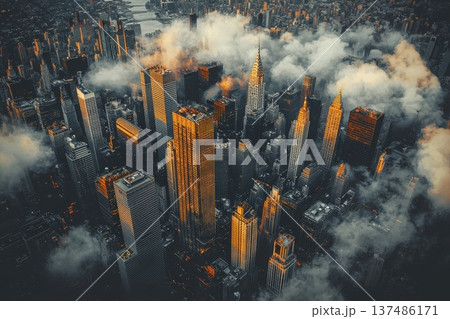 Aerial View of Smart City Grids Managed by AI Technology and Innovation 137486171