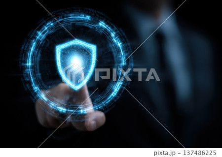 Futuristic Cybersecurity Interface with Shield and Digital Elements for AI Protection 137486225