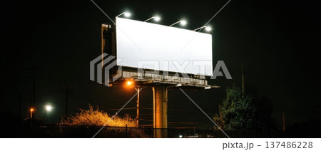Minimal Artistic Shot of Empty Billboard Floating in Dark Urban Night Scene Minimal Artistic Shot of Empty Billboard Floating in Dark Urban Night Scene 137486228