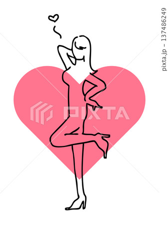 恋愛やファッション・美容やダイエット・ハートを背にした女性のシルエット・自信に満ちたポージングの女性 137486249