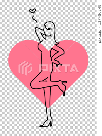 恋愛やファッション・美容やダイエット・ハートを背にした女性のシルエット・自信に満ちたポージングの女性 137486249