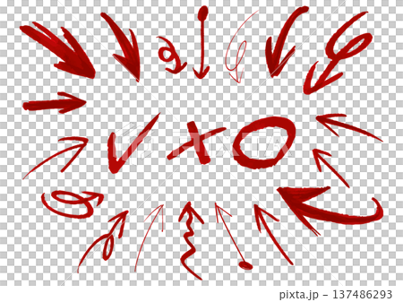 Red calligraphy arrows and symbols with a red, vermilion-ink-like feel 137486293