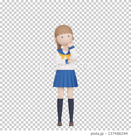 3DCG | 沉思的日本女高中生 3DCG | 沉思的日本女高中生 137486294