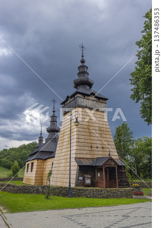Historic wooden church building in Szczawnik village, Poland Historic wooden church building in Szczawnik village, Poland 137486353