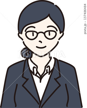 眼鏡をかけてスーツを着た女性のイラスト　白シャツバージョン 137486484