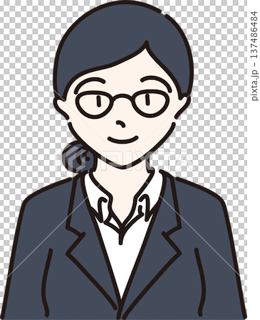 眼鏡をかけてスーツを着た女性のイラスト　白シャツバージョン 137486484