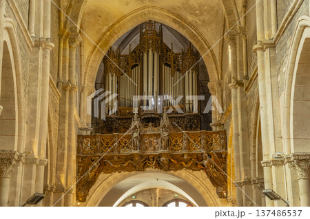 Ornate pipe organ in Avallon church, Bourgogne Franche Comte, France 137486537