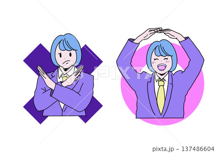 マルバツのマークとポーズをする女子高生のイラストセット クイズとテスト 手書き素材 マルバツのマークとポーズをする女子高生のイラストセット クイズとテスト 手書き素材 137486604