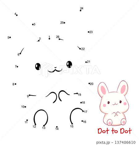 Connect The Dots and Draw Cute little bunny. Dot to dot puzzle - baby rabbit. Educational Game for Kids. Drawing for Preschool children. Vector Illustration EPS8 137486610