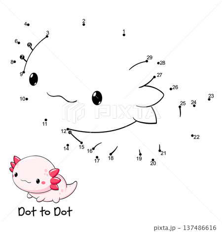 Connect The Dots and Draw cute axolotl. Dot to dot puzzle with cartoon little animal. Educational Game for Kids. Drawing for Preschool children. Vector Illustration EPS8 137486616