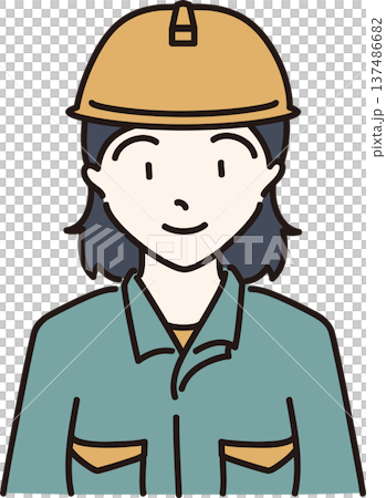 Illustration of a woman wearing a helmet and work clothes, green uniform Illustration of a woman wearing a helmet and work clothes, green uniform 137486682