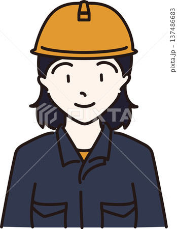 ヘルメットをかぶり作業服を着た女性のイラスト　紺色の制服 137486683