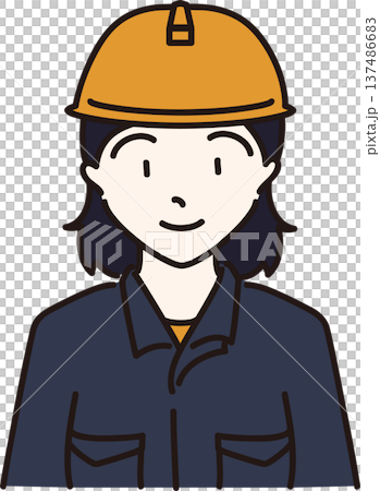 Illustration of a woman wearing a helmet and work clothes, navy blue uniform 137486683