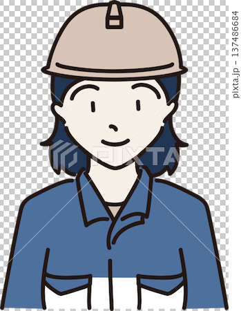 ヘルメットをかぶり作業服を着た女性のイラスト 青色バージョン ヘルメットをかぶり作業服を着た女性のイラスト 青色バージョン 137486684